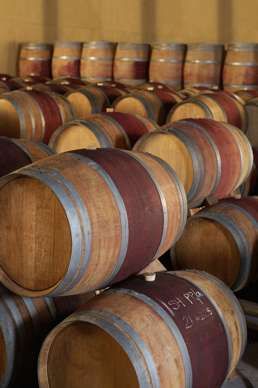 Wine casks  in order standing and lying down